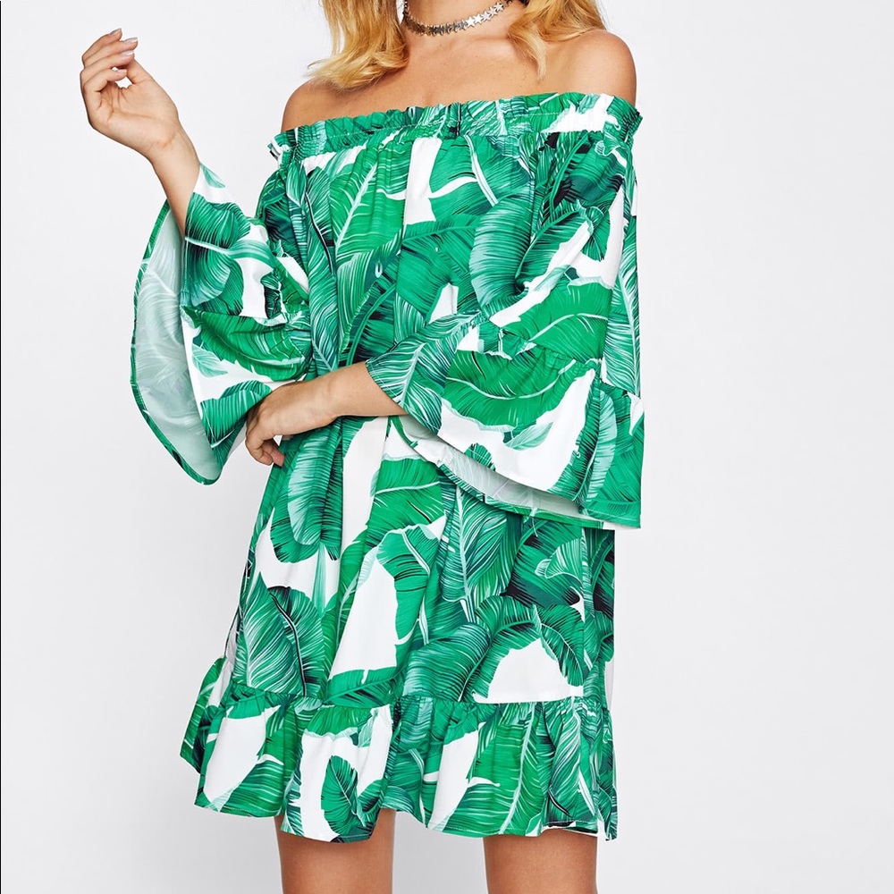 Bardot Frill Trim Jungle Print Dress